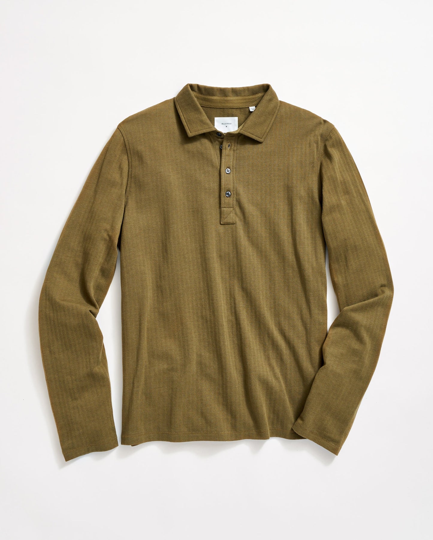 Long Sleeve Herringbone Polo Olive Billy Reid