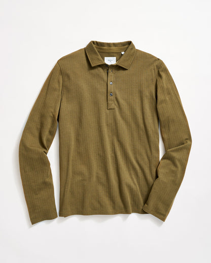 Long Sleeve Herringbone Polo Olive Billy Reid