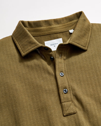 Long Sleeve Herringbone Polo Olive Billy Reid