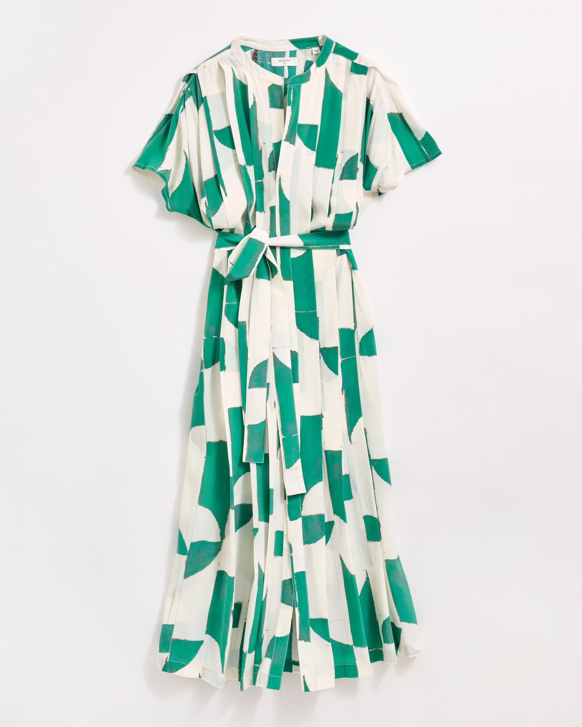 Silk Deco Knife Pleat Dress White/Kelly Green Billy Reid
