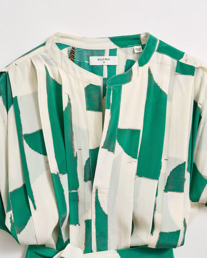 Silk Deco Knife Pleat Dress White/Kelly Green Billy Reid