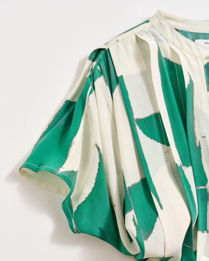 Silk Deco Knife Pleat Dress White/Kelly Green Billy Reid