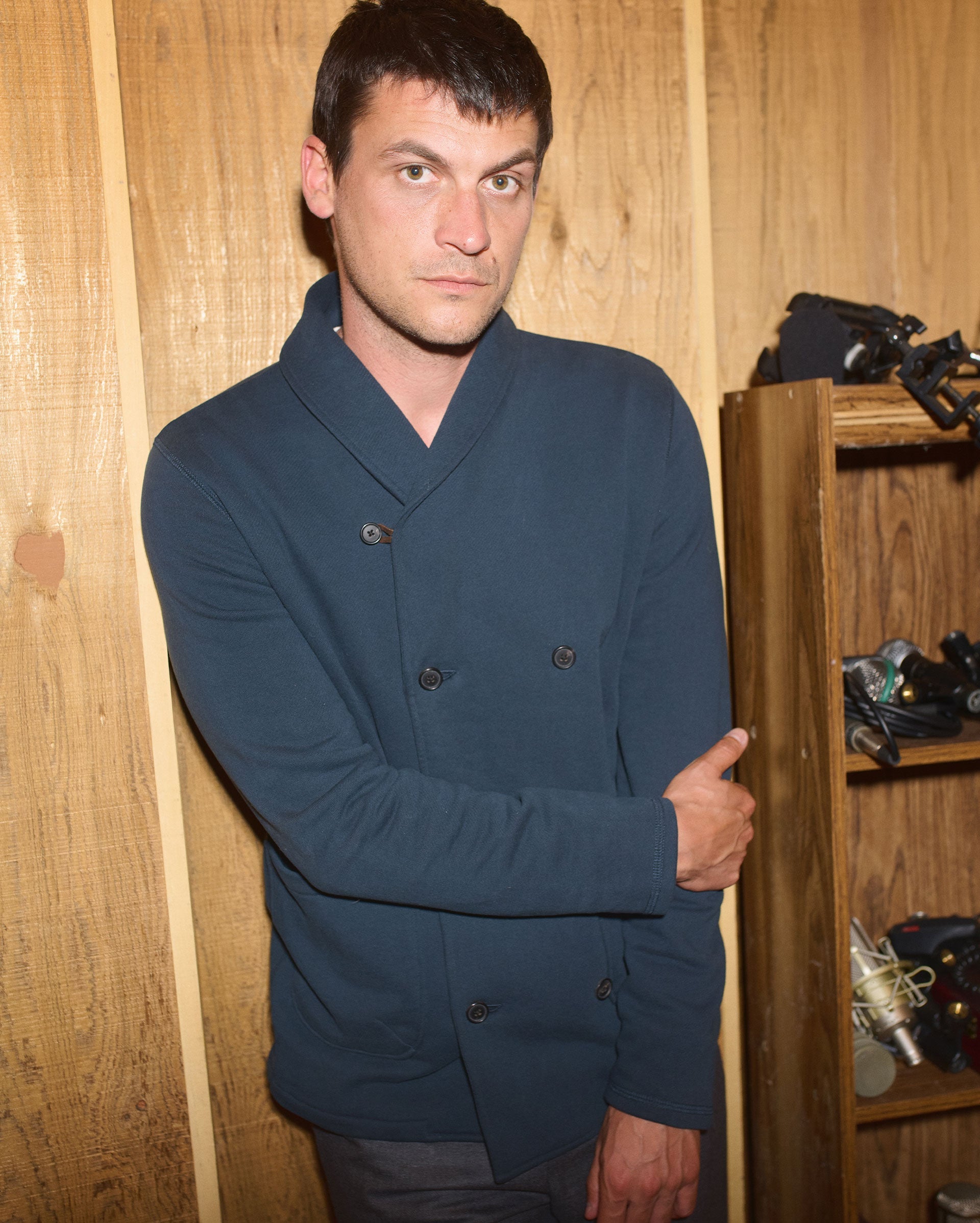 John Shawl Cardigan Carbon Blue Billy Reid