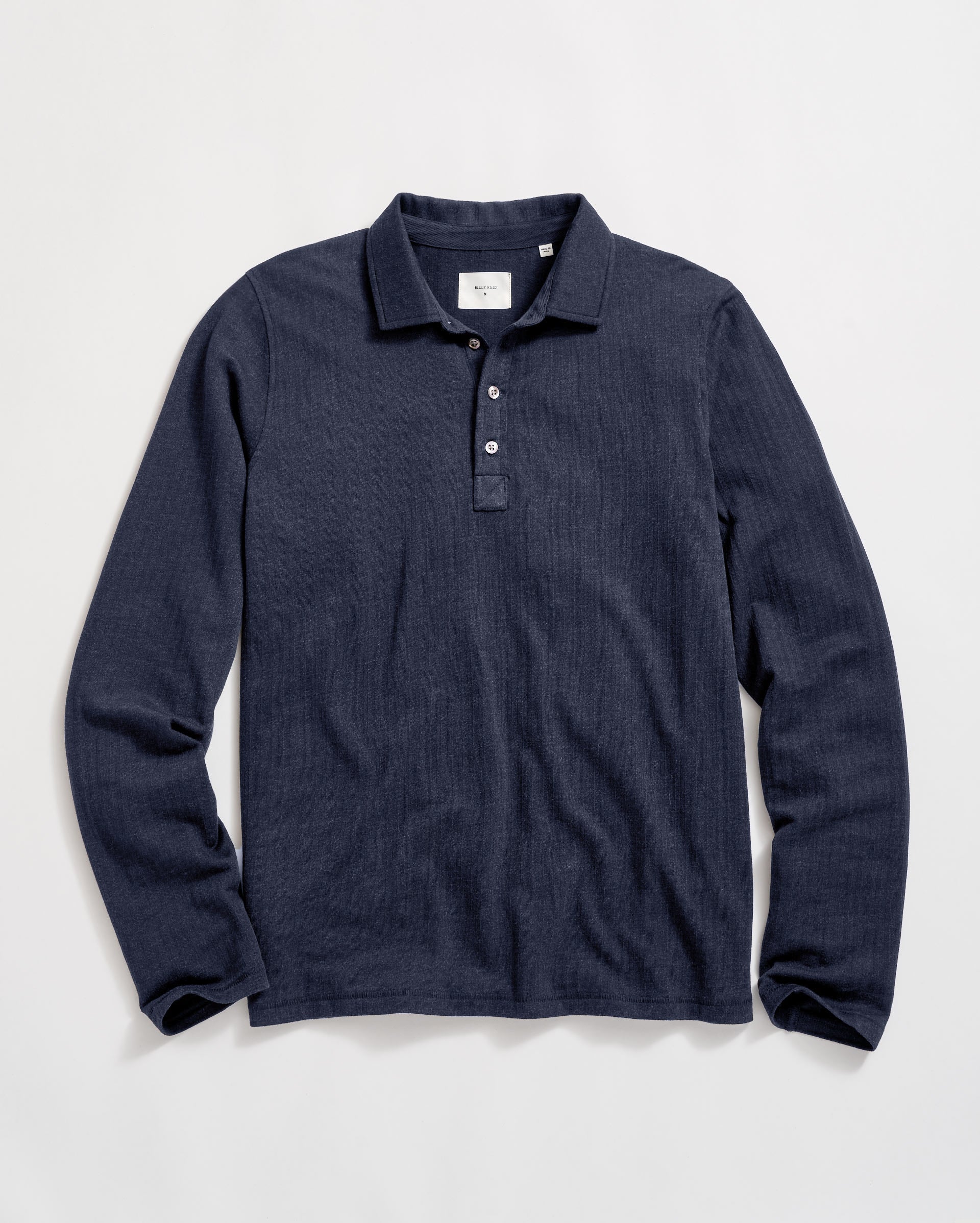 Long Sleeve Herringbone Polo Carbon Blue Billy Reid