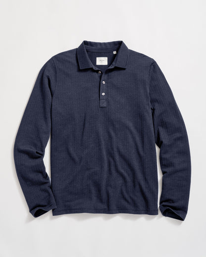 Long Sleeve Herringbone Polo Carbon Blue Billy Reid