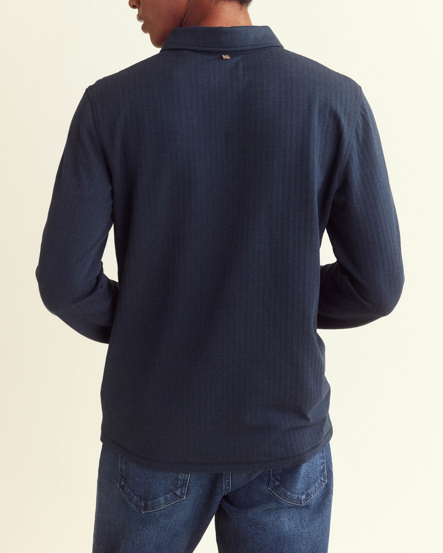 Long Sleeve Herringbone Polo Carbon Blue Billy Reid