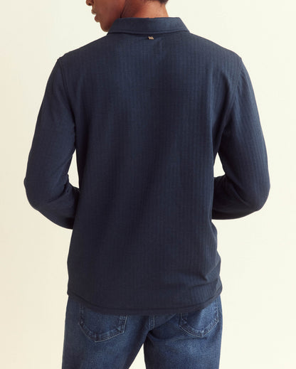 Long Sleeve Herringbone Polo Carbon Blue Billy Reid