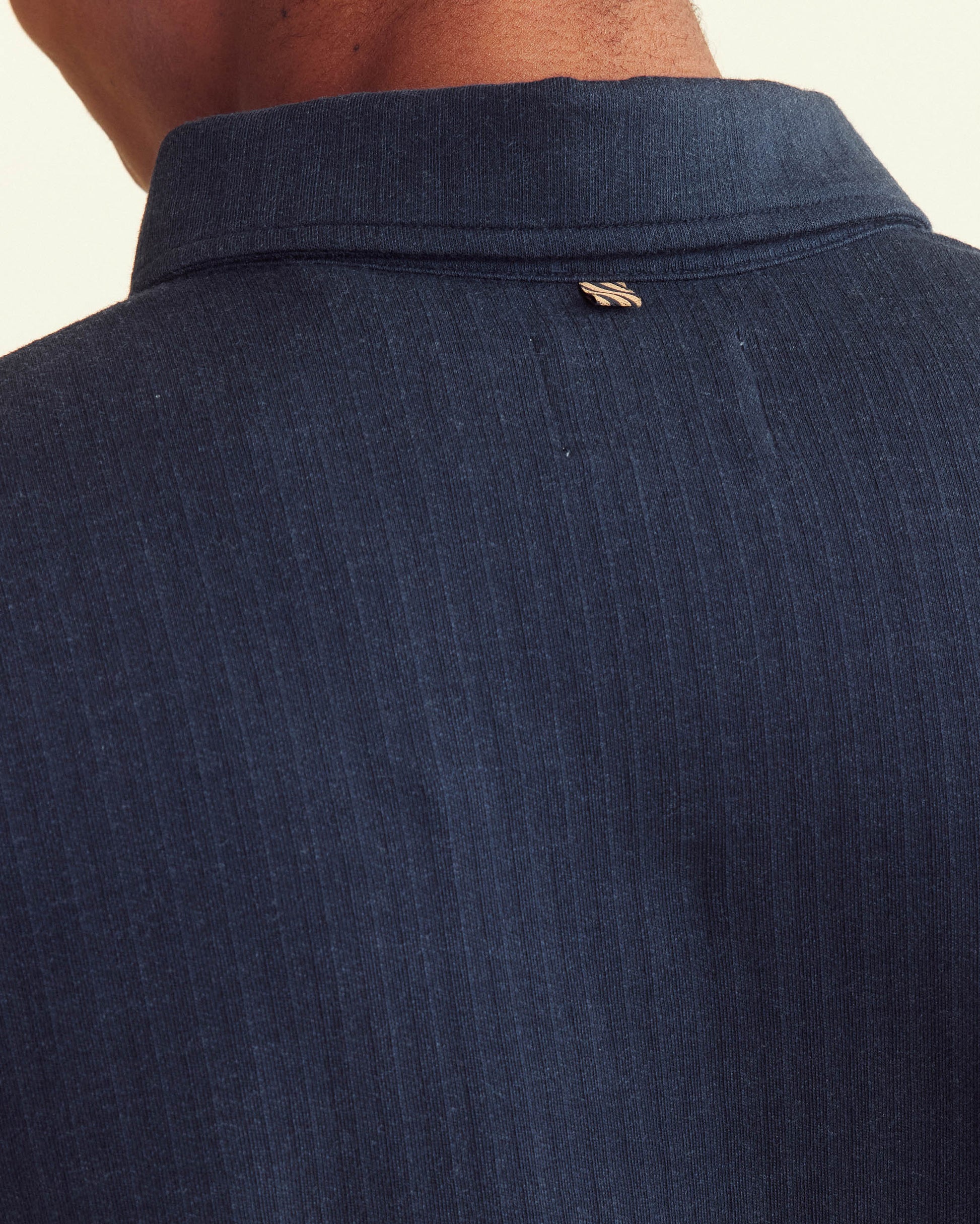 Long Sleeve Herringbone Polo Carbon Blue Billy Reid