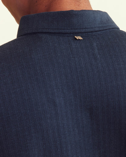 Long Sleeve Herringbone Polo Carbon Blue Billy Reid