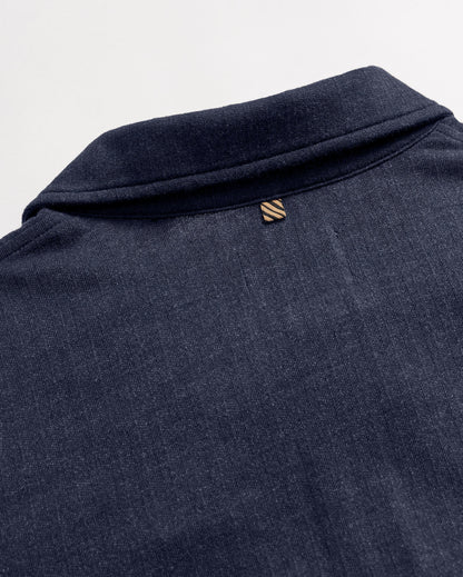 Long Sleeve Herringbone Polo Carbon Blue Billy Reid