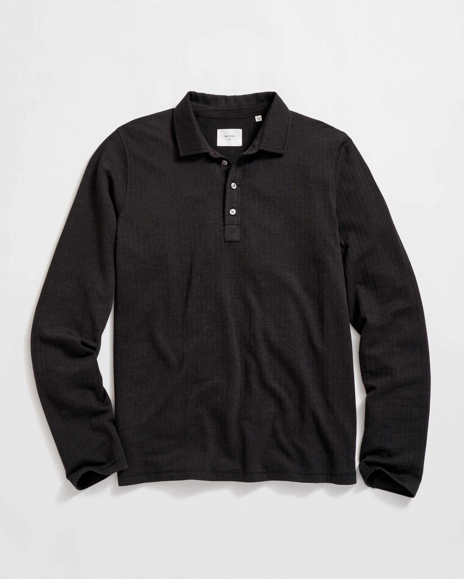 Long Sleeve Herringbone Polo Black Billy Reid