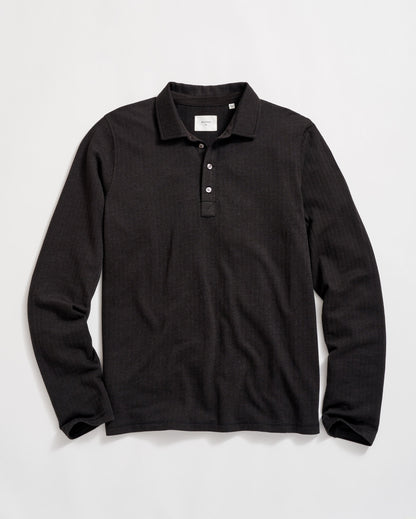 Long Sleeve Herringbone Polo Black Billy Reid