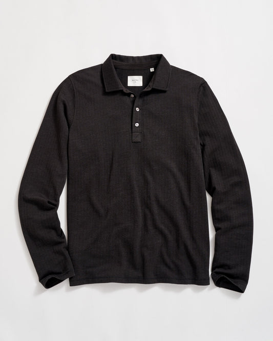 Long Sleeve Herringbone Polo Black Billy Reid