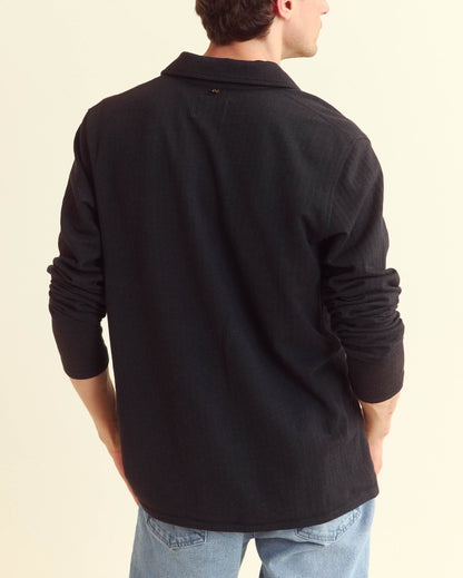 Long Sleeve Herringbone Polo Black Billy Reid