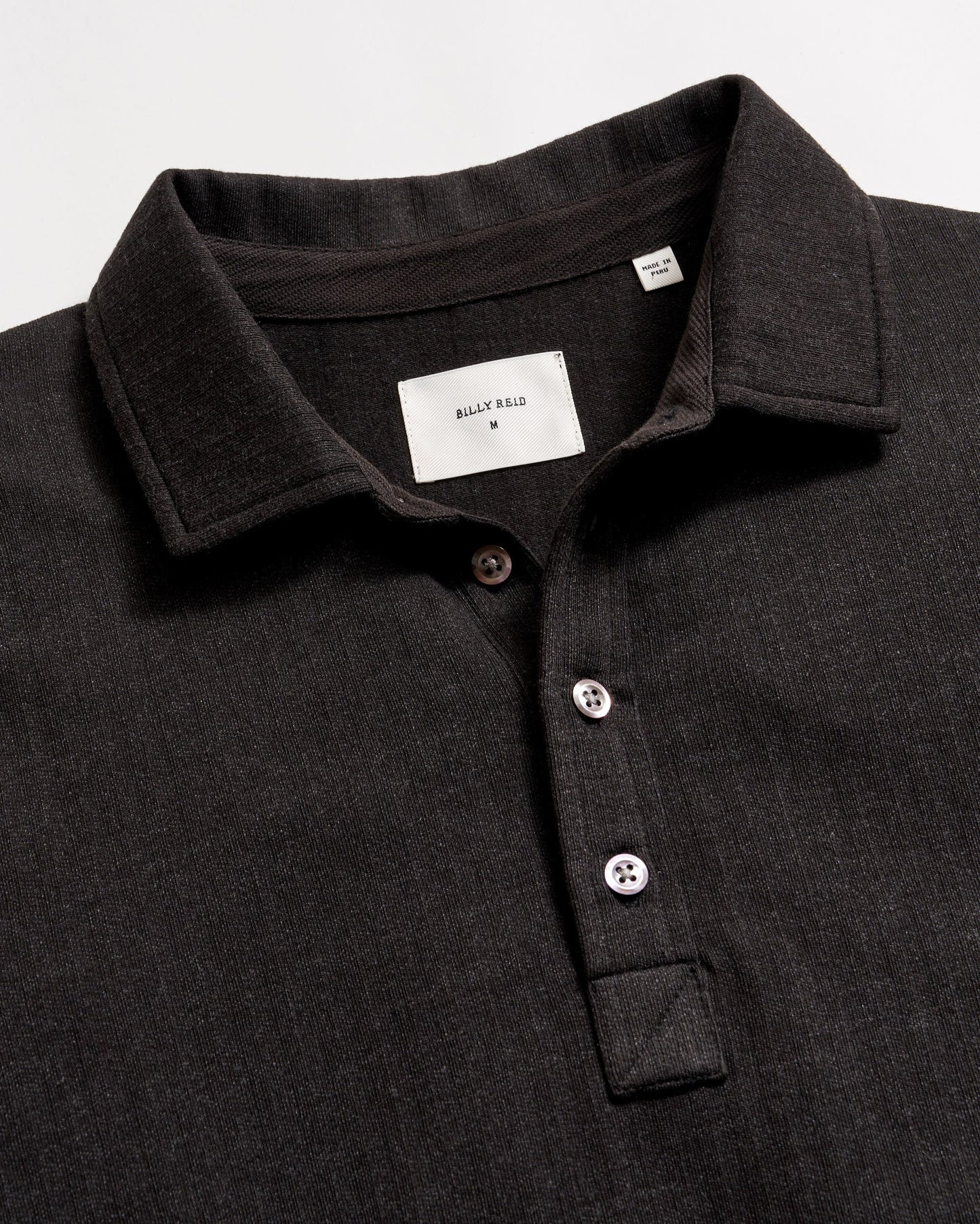 Long Sleeve Herringbone Polo Black Billy Reid