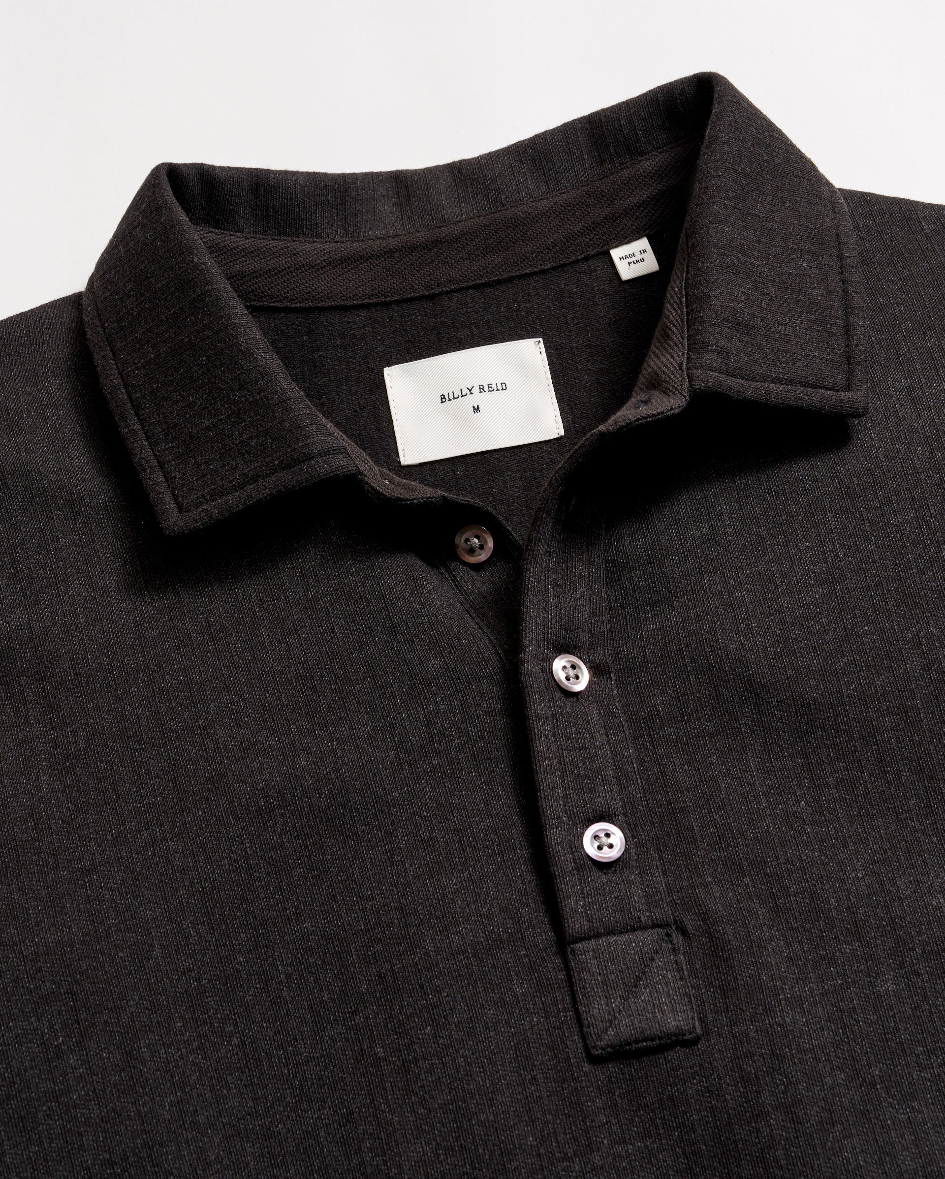 Long Sleeve Herringbone Polo Black Billy Reid
