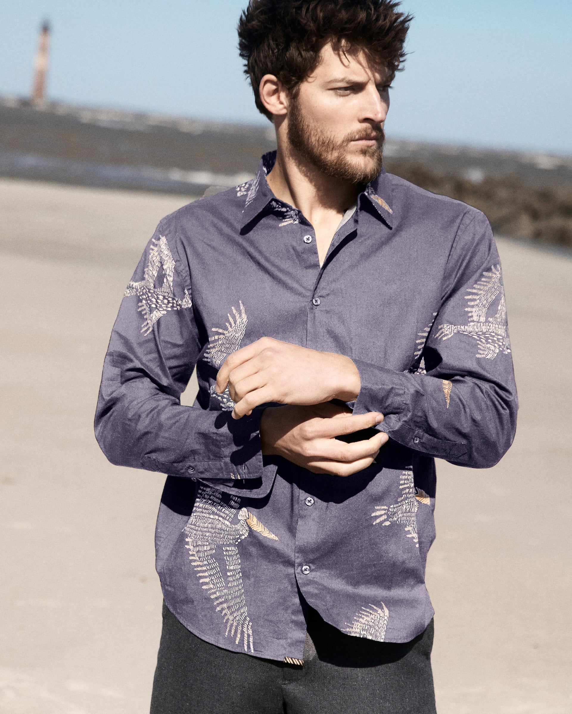 Pelican Swarm Wilson Shirt Carbon Blue Billy Reid
