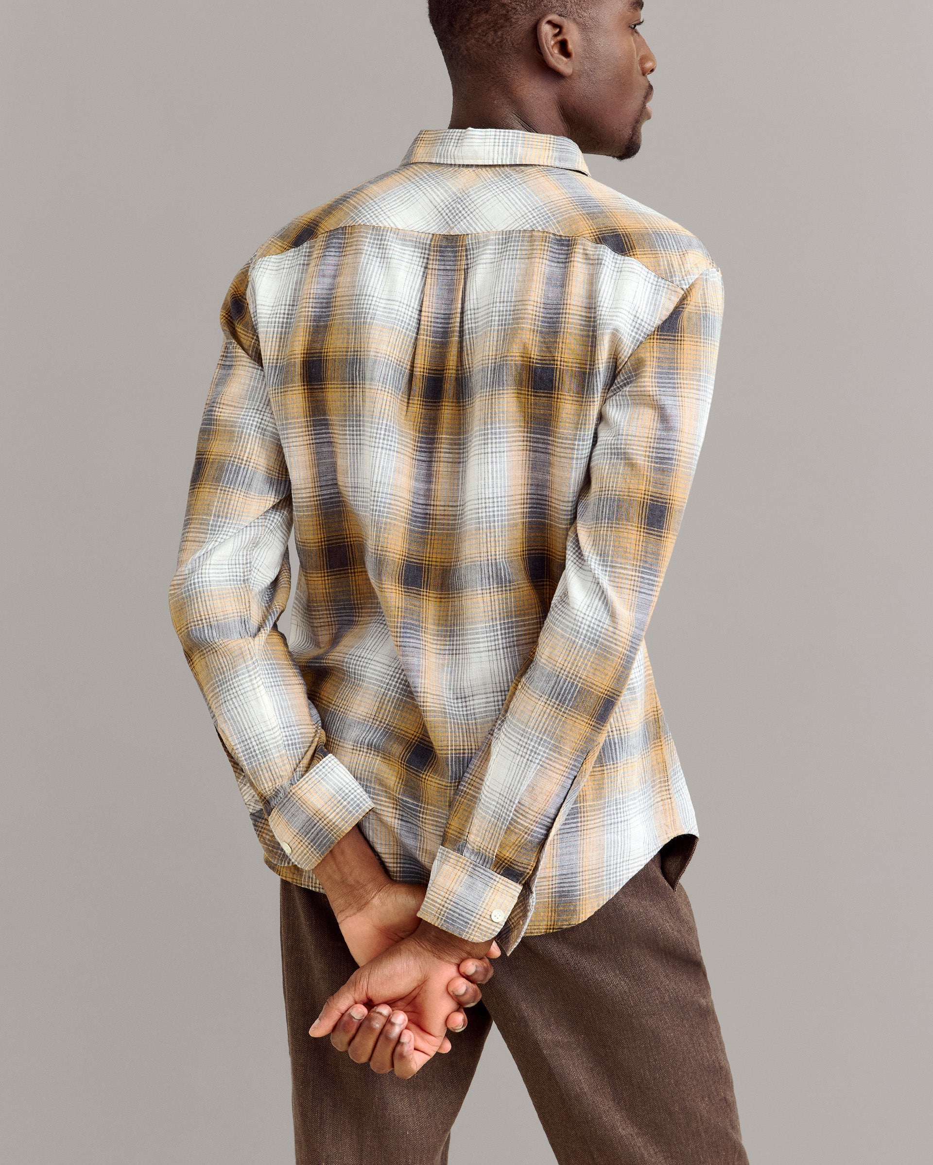 Melange Shadow Plaid John T Shirt Honey Multi Billy Reid