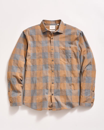 Large Scale Melange Gingham Pickwick Shirt British Khaki Grey Billy Reid
