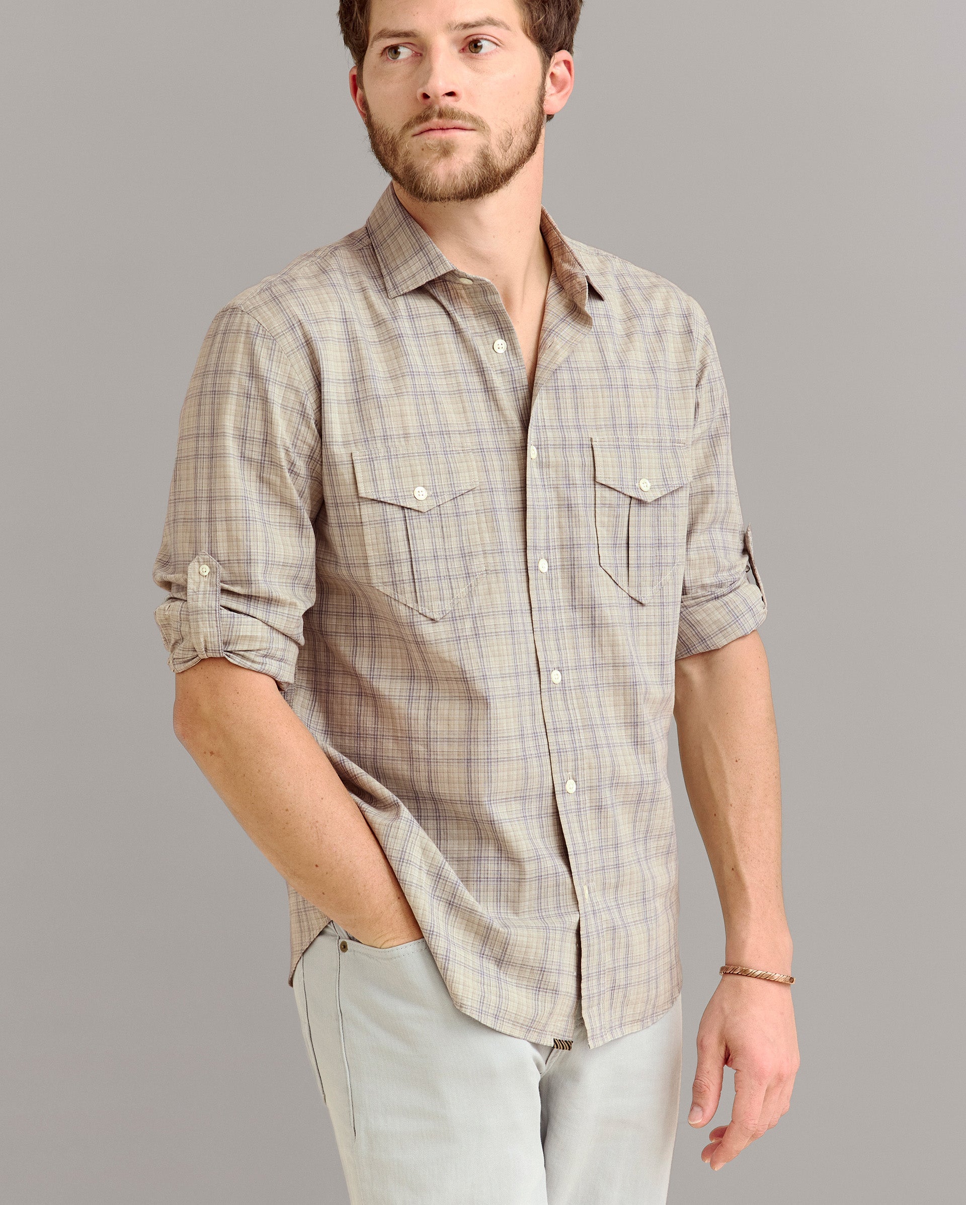 Melange Plaid Scout Shirt Highway Grey Billy Reid