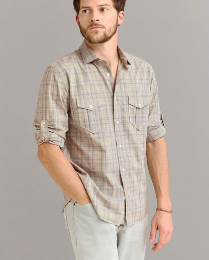 Melange Plaid Scout Shirt Highway Grey Billy Reid