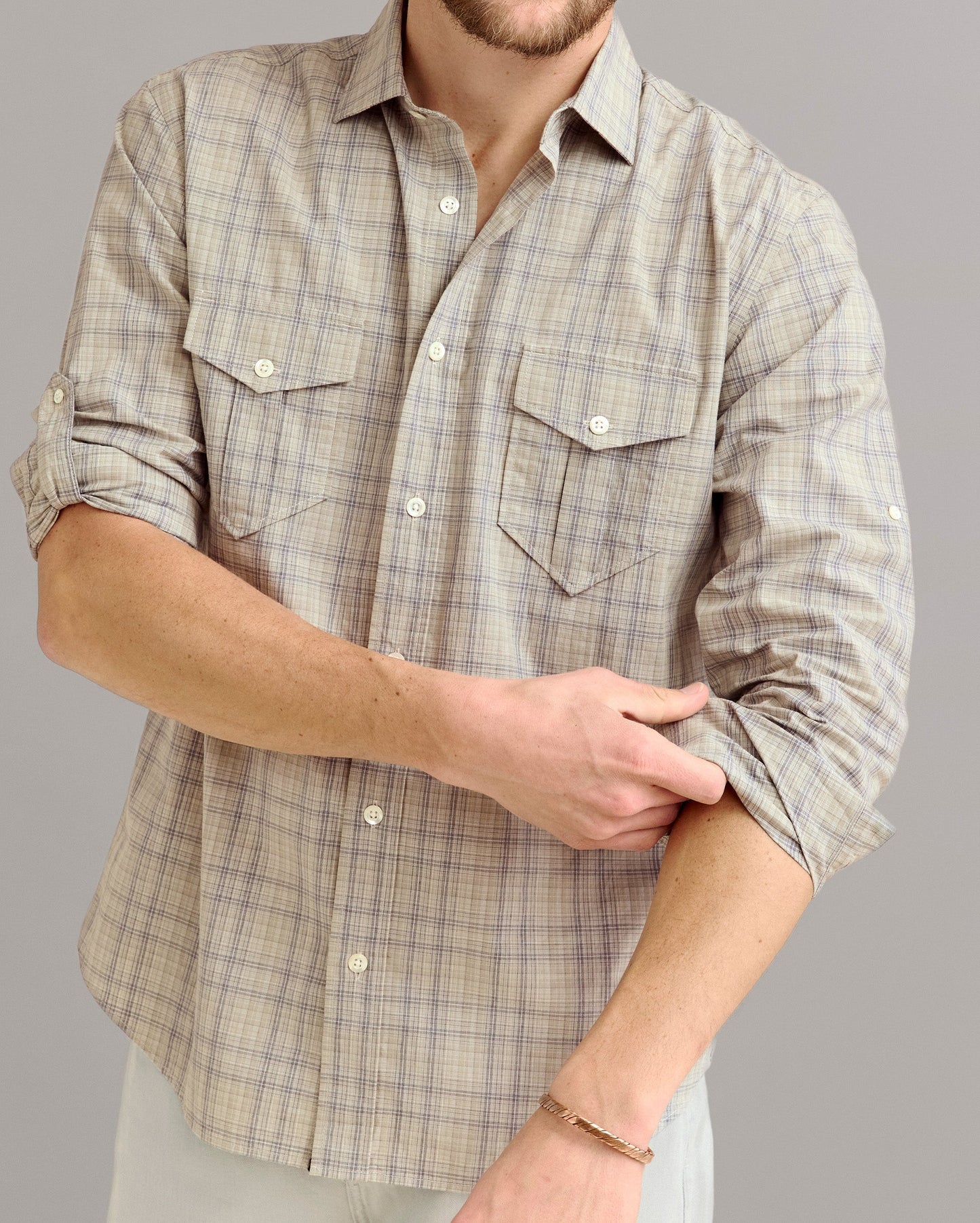 Melange Plaid Scout Shirt Highway Grey Billy Reid