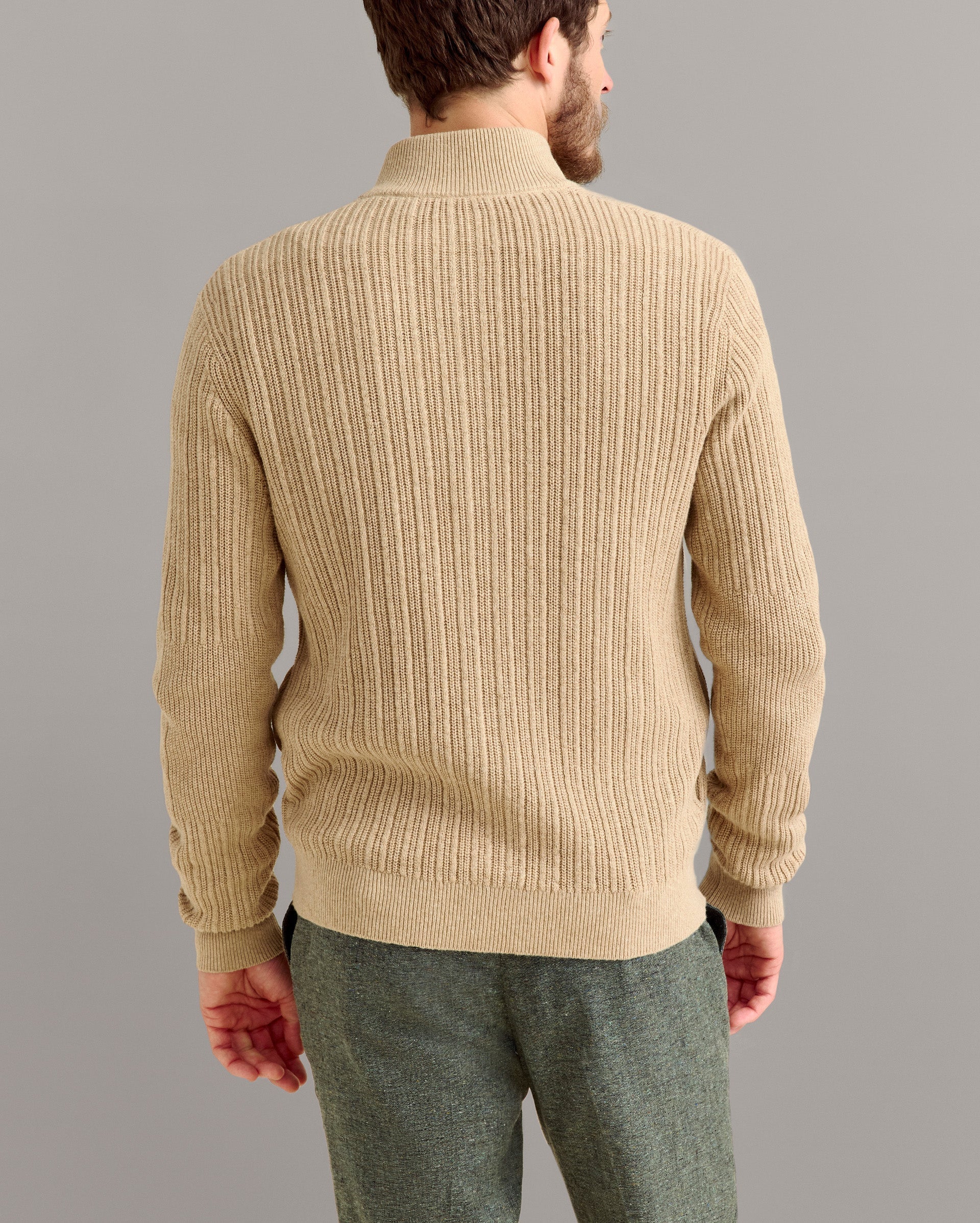 Heirloom Rib Two Way Zip Cardigan Camel Heather Billy Reid