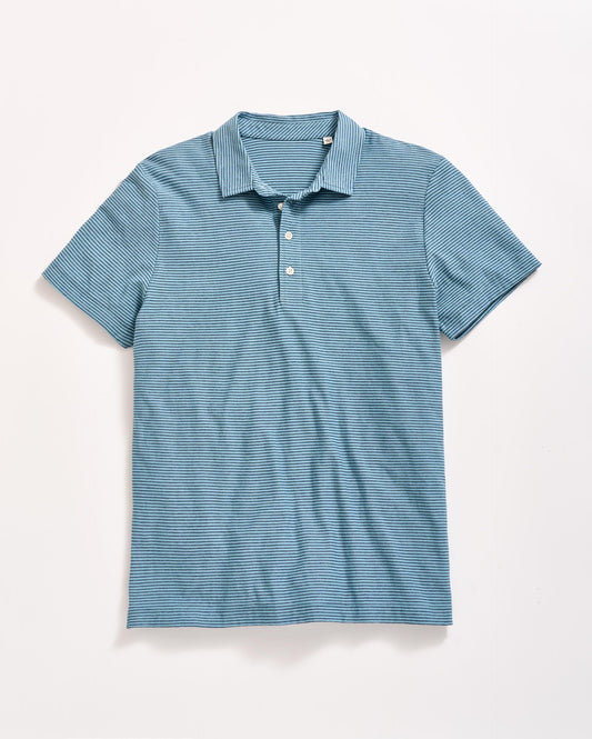 Stripe Pensacola Polo Steel Blue/Carbon Blue Billy Reid