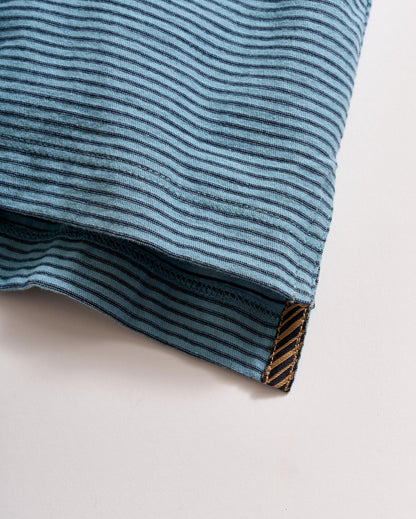Stripe Pensacola Polo Steel Blue/Carbon Blue Billy Reid