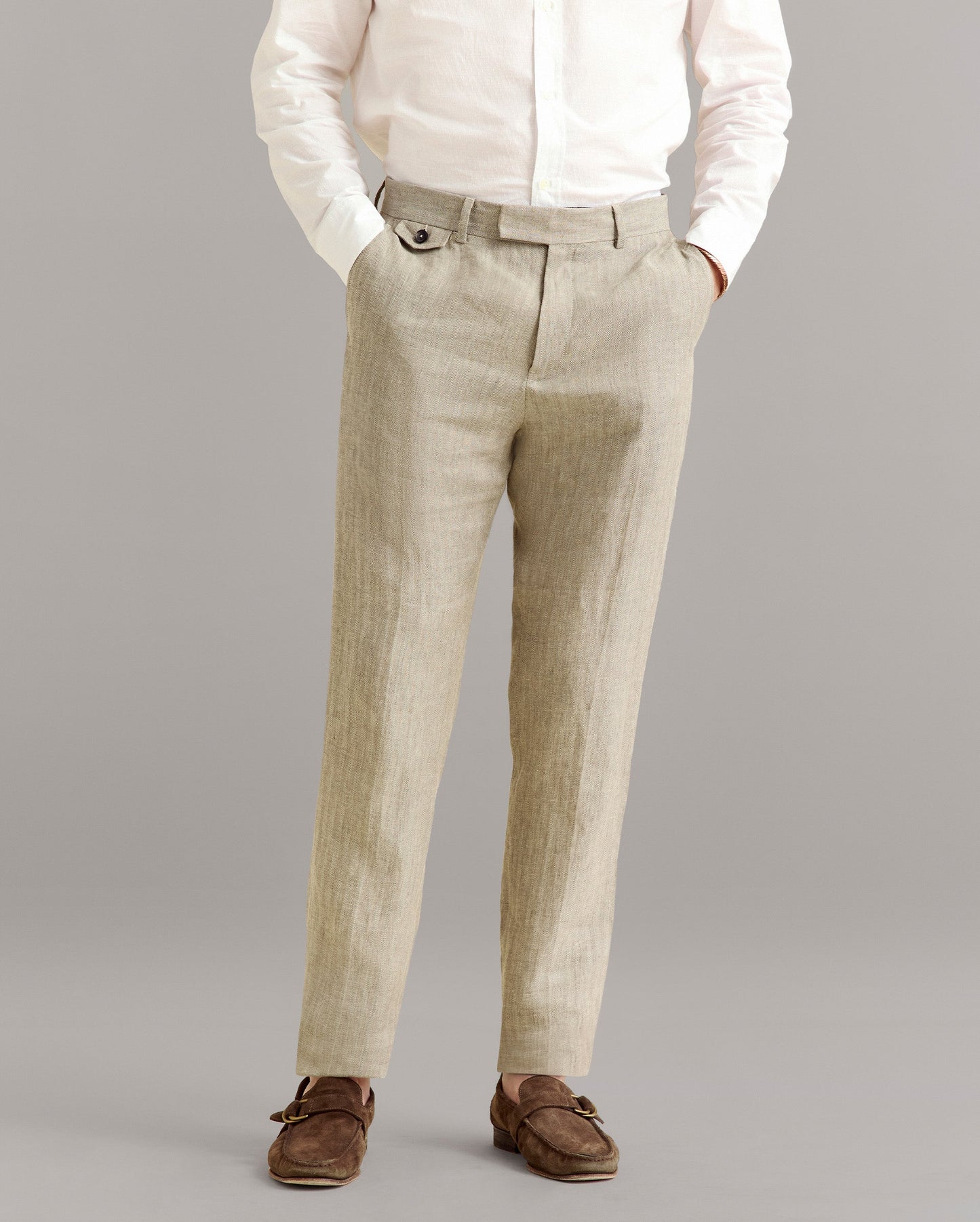 Herringbone Flat Front Trouser Highway Grey Billy Reid