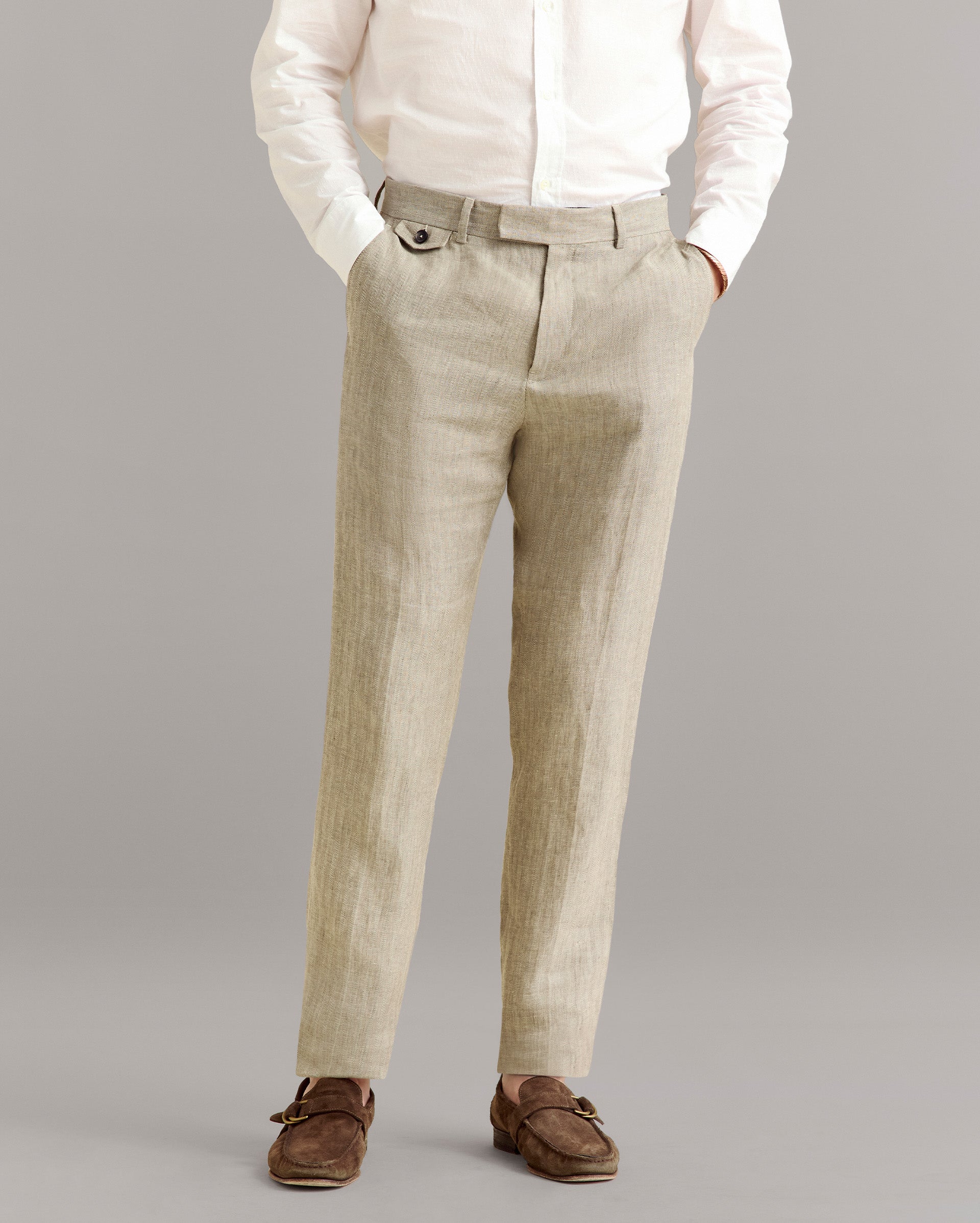 Herringbone Flat Front Trouser Highway Grey Billy Reid