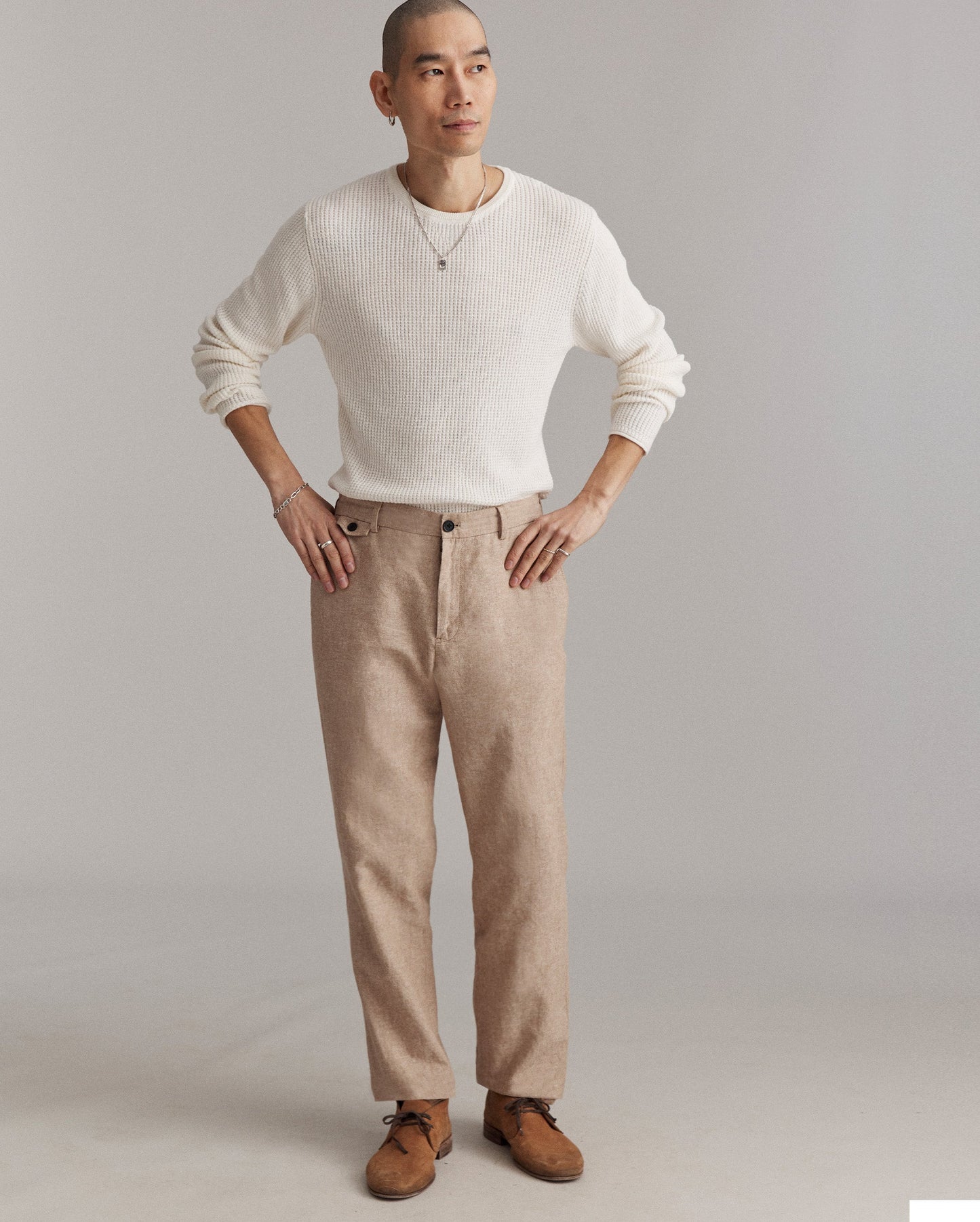 Chambray Flat Front Pant British Khaki Billy Reid