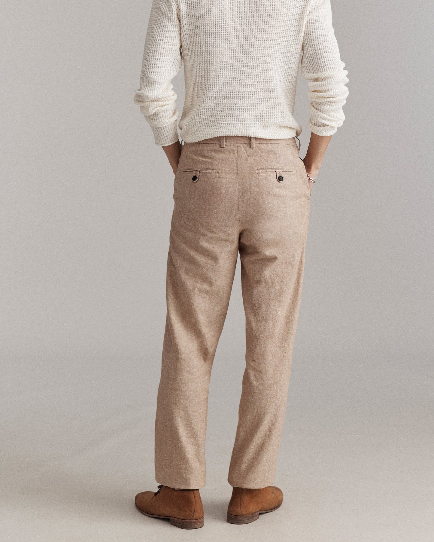 Chambray Flat Front Pant British Khaki Billy Reid