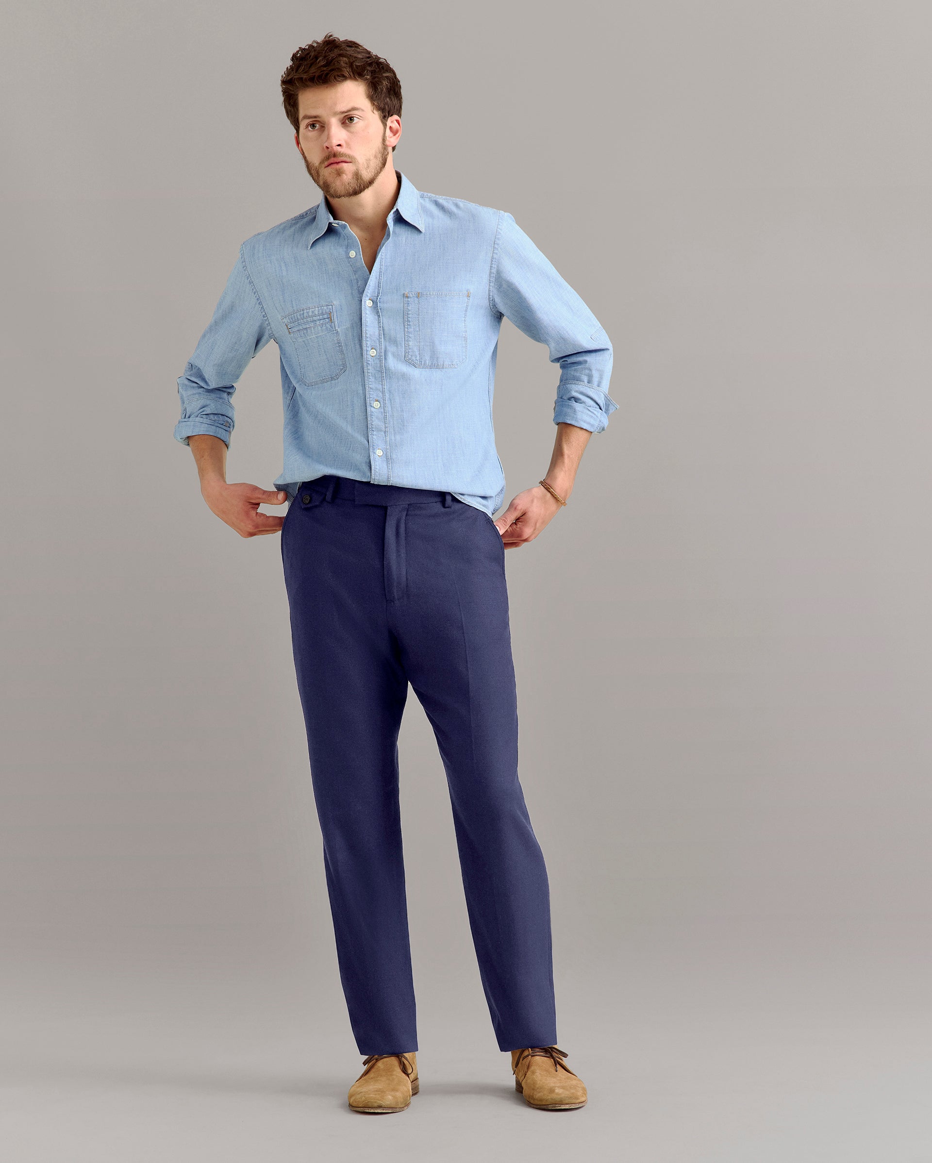 Herringbone Flat Front Trouser Navy Billy Reid