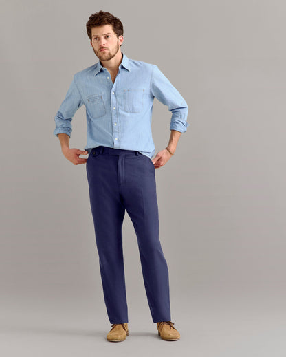 Herringbone Flat Front Trouser Navy Billy Reid