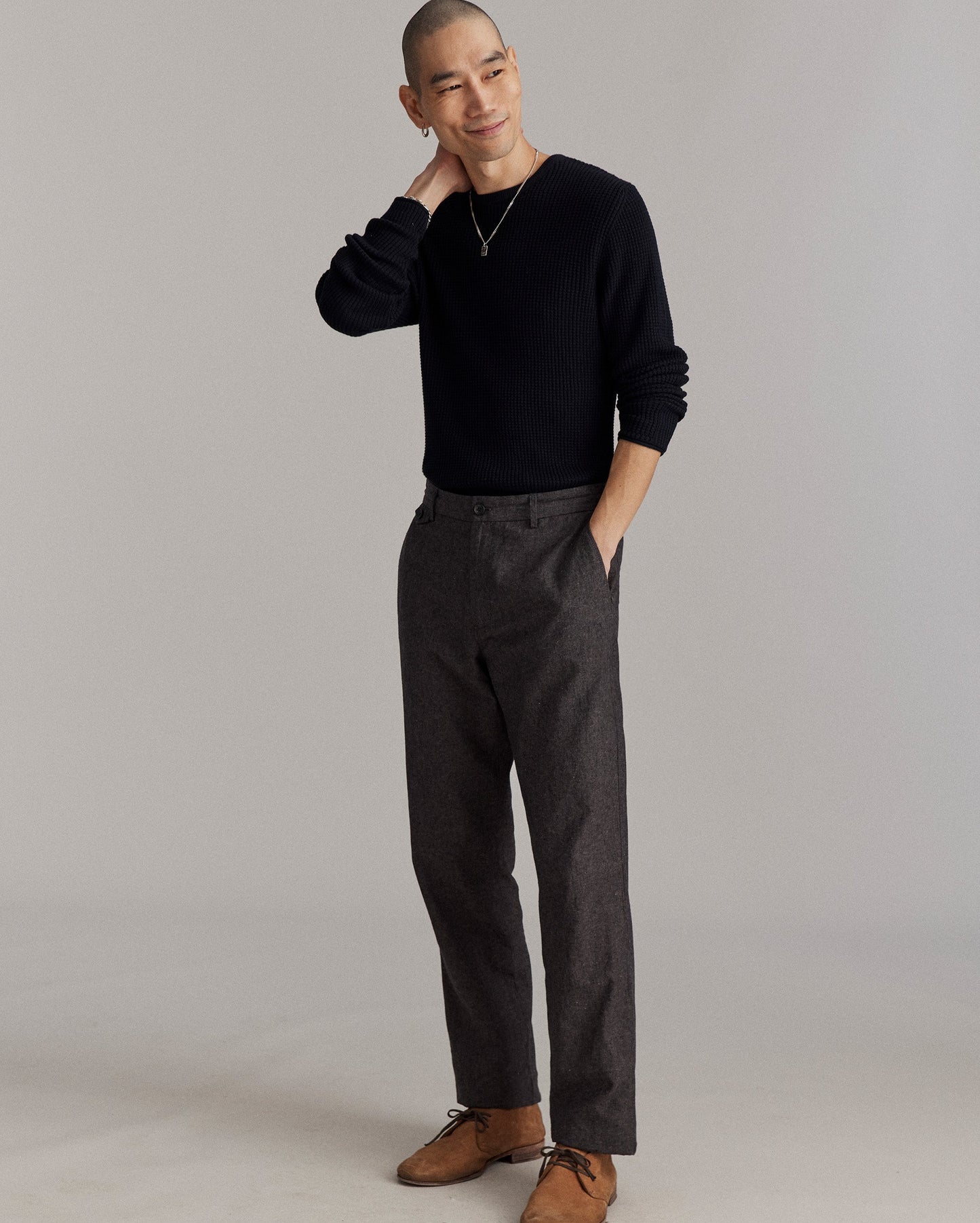 Chambray Flat Front Pant Charcoal Billy Reid