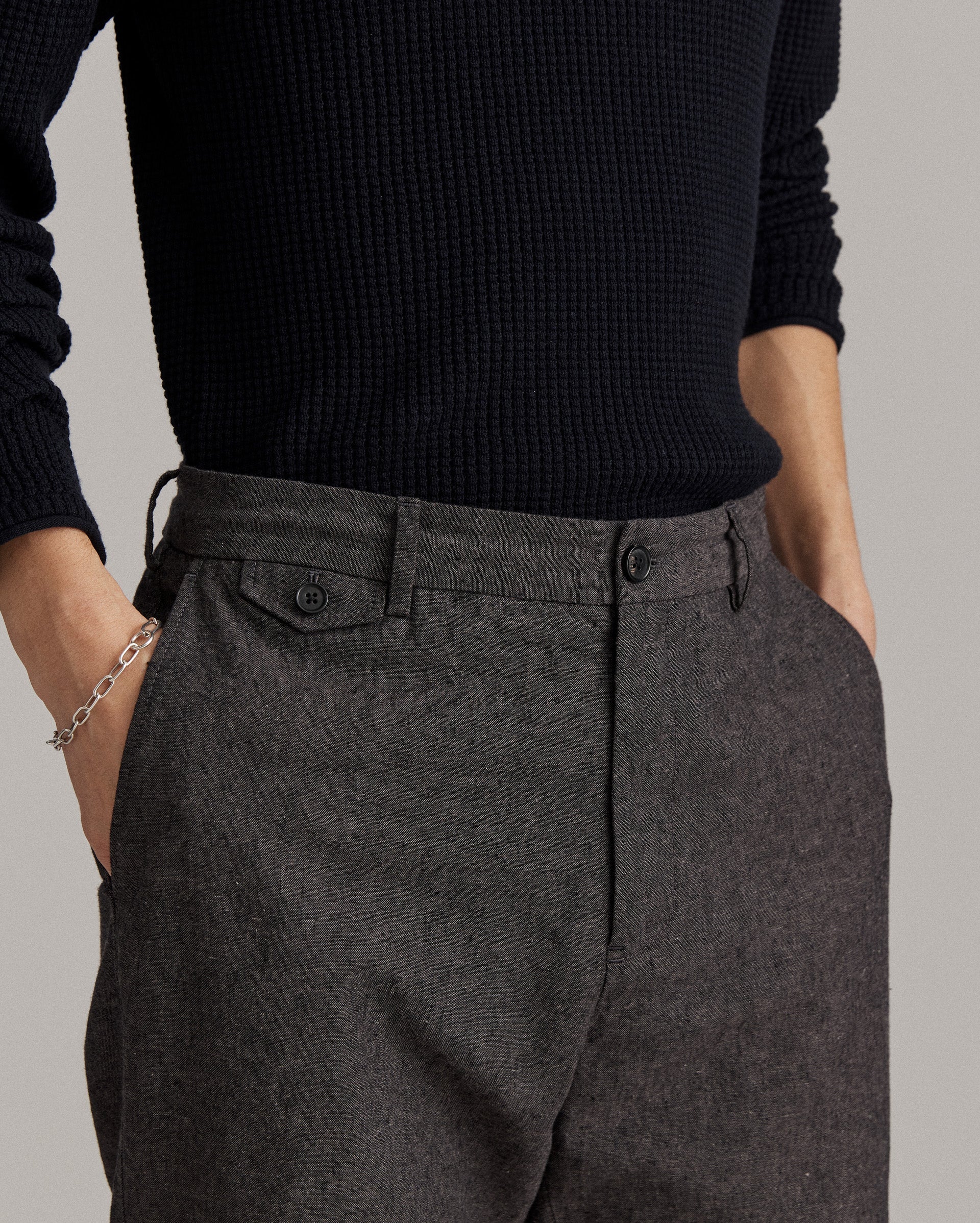 Chambray Flat Front Pant Charcoal Billy Reid