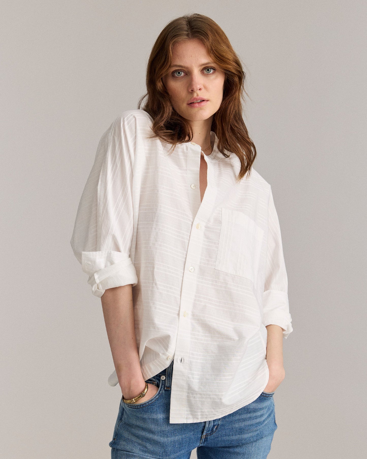 Banded Collar Shirt White Billy Reid