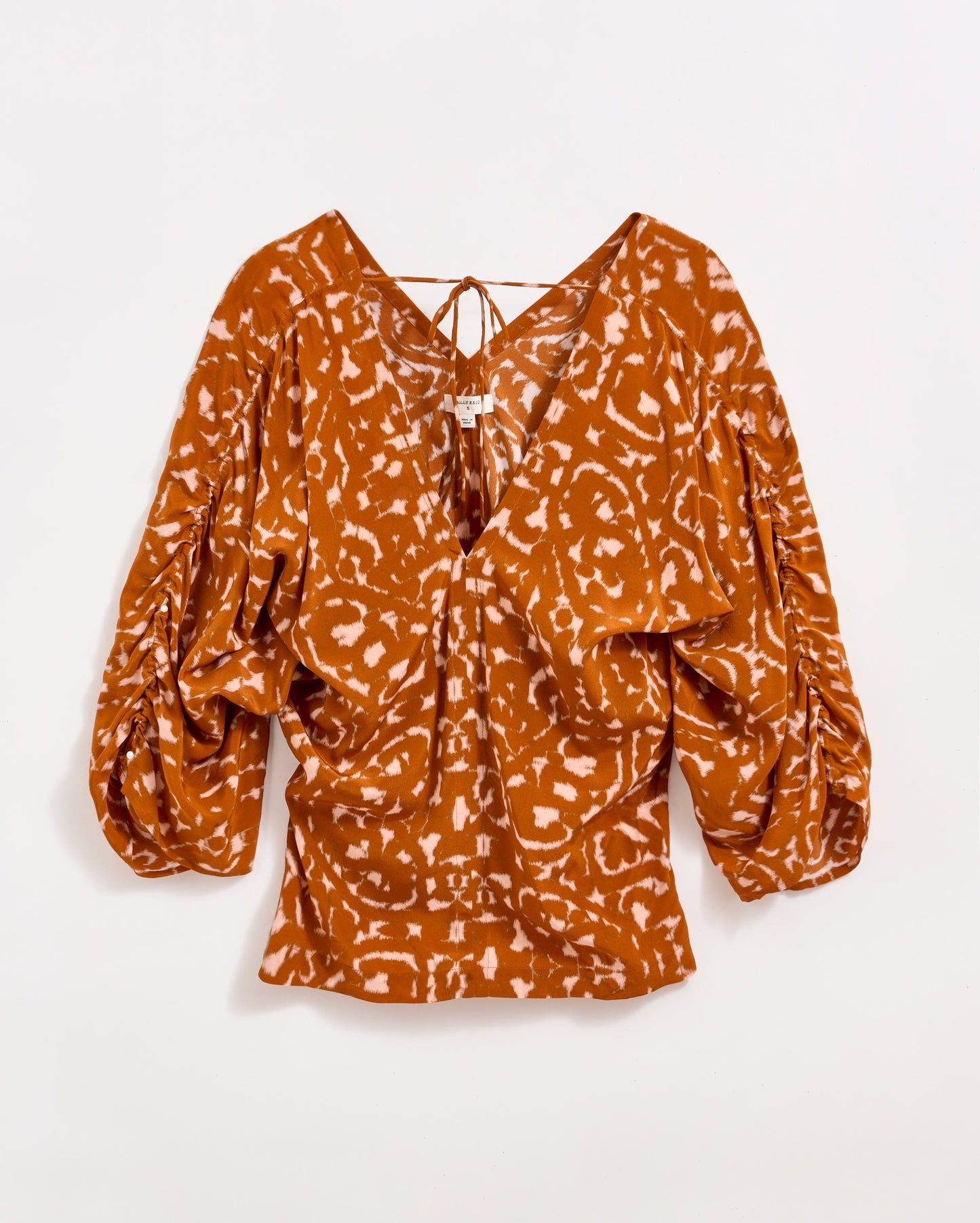 Moroccan Screen Silk Ruched Blouse Terra Billy Reid