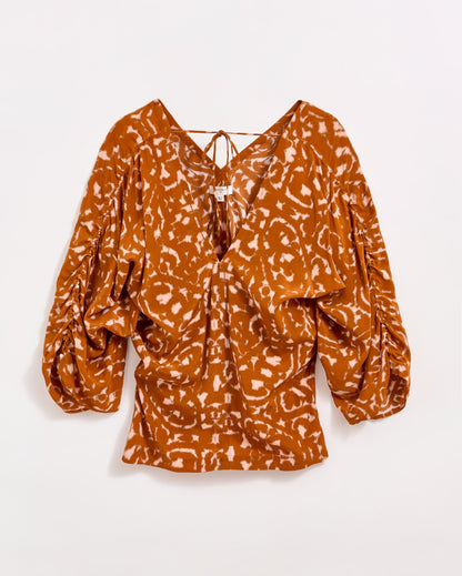 Moroccan Screen Silk Ruched Blouse Terra Billy Reid