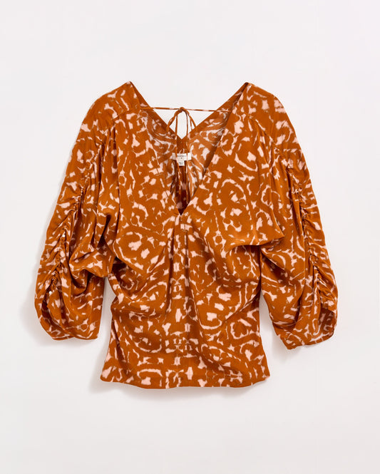 Moroccan Screen Silk Ruched Blouse Terra Billy Reid