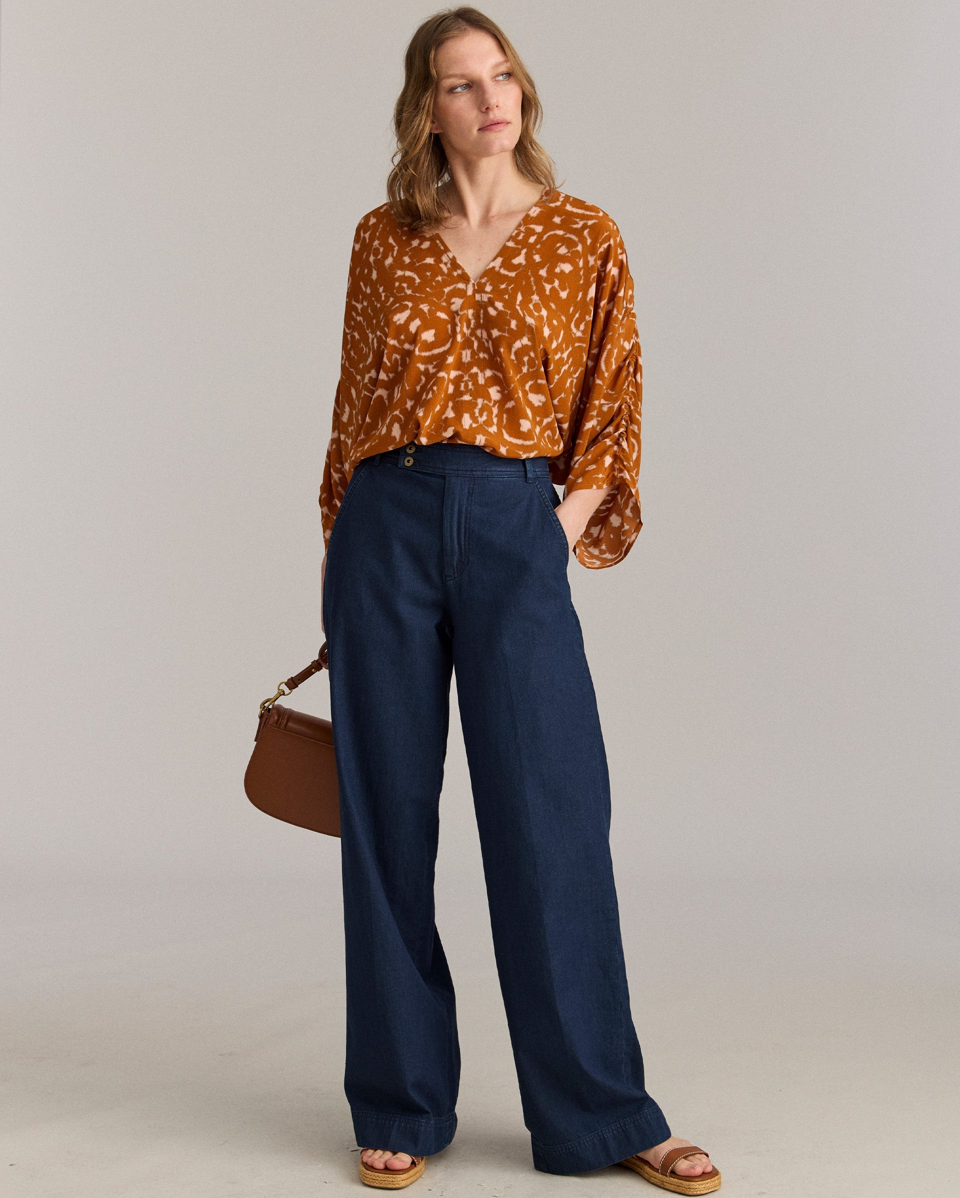 Moroccan Screen Silk Ruched Blouse Terra Billy Reid
