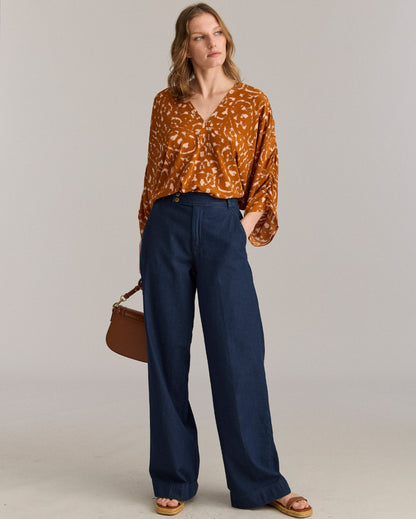 Moroccan Screen Silk Ruched Blouse Terra Billy Reid