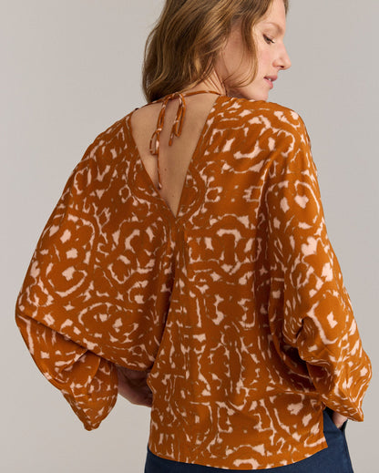 Moroccan Screen Silk Ruched Blouse Terra Billy Reid