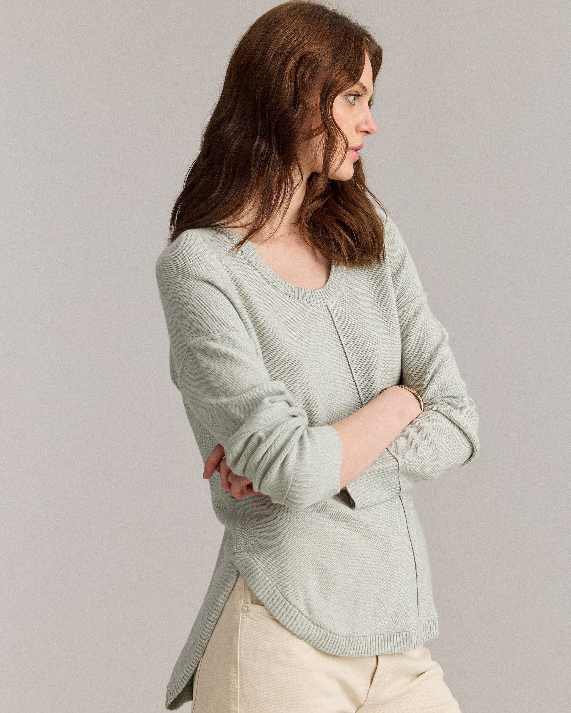 Cotton Linen Shirttail Sweater Aloe Billy Reid