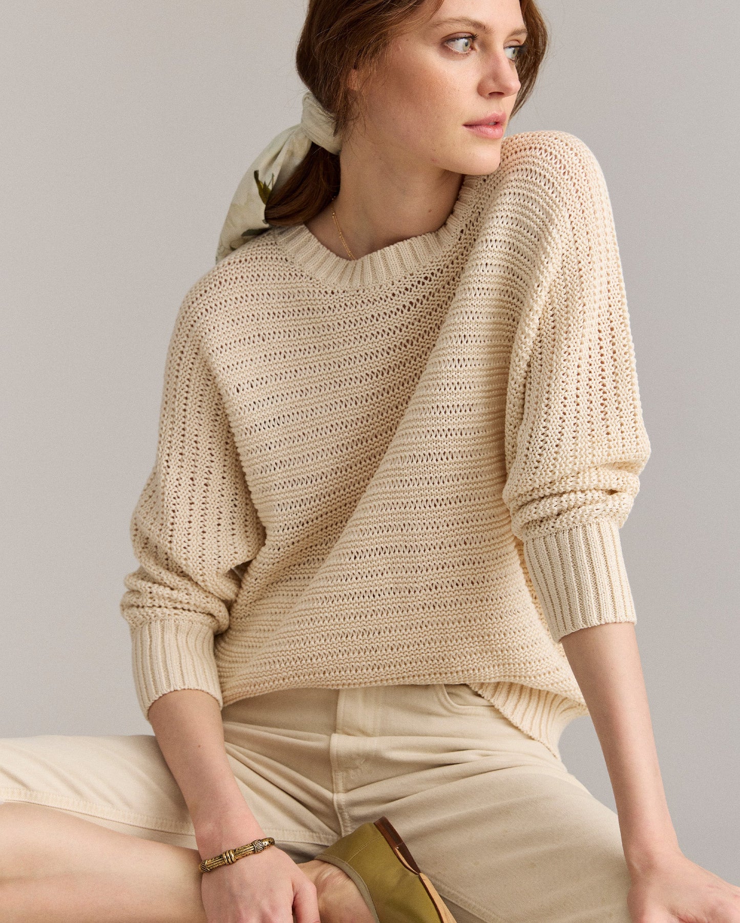 Open Stitch Dolman Beach Sweater Natural Billy Reid