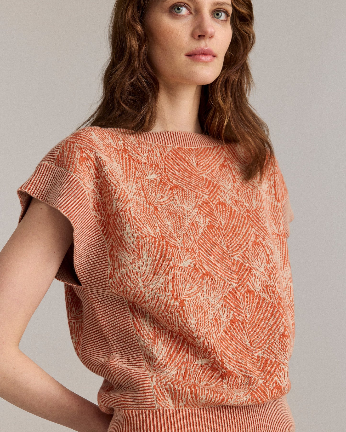 Jacquard Short Sleeve Wedge Sweater Sunset/Sand Billy Reid