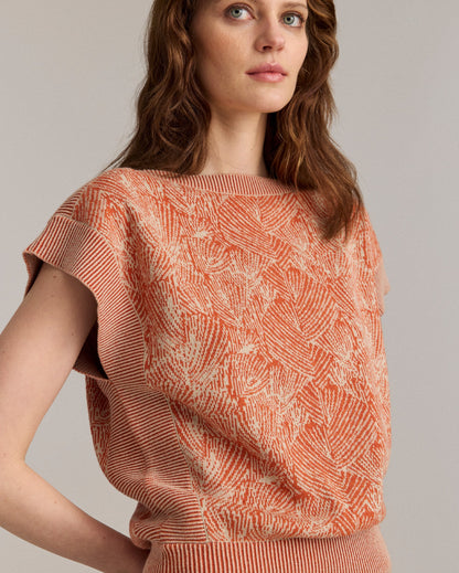 Jacquard Short Sleeve Wedge Sweater Sunset/Sand Billy Reid