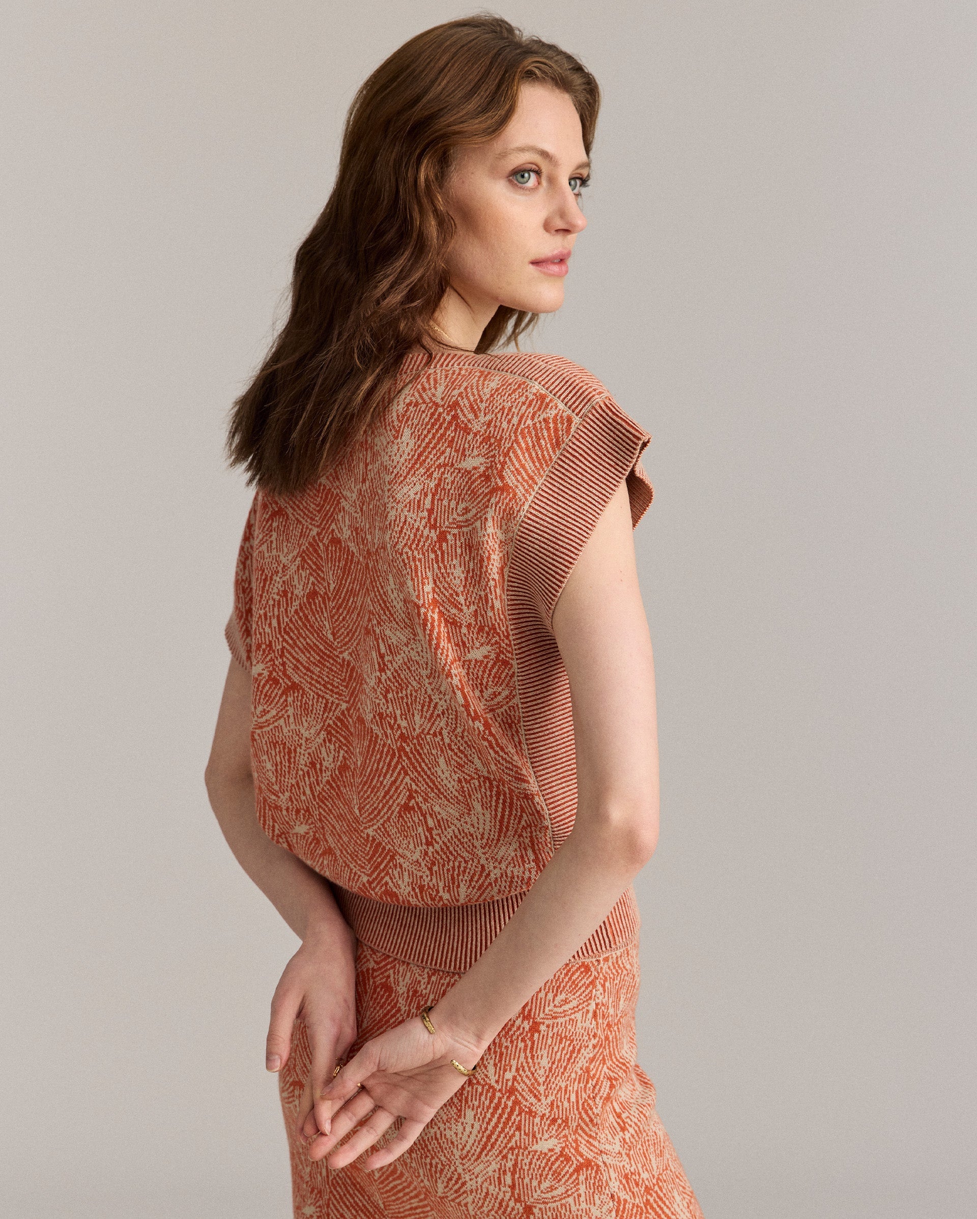 Jacquard Short Sleeve Wedge Sweater Sunset/Sand Billy Reid