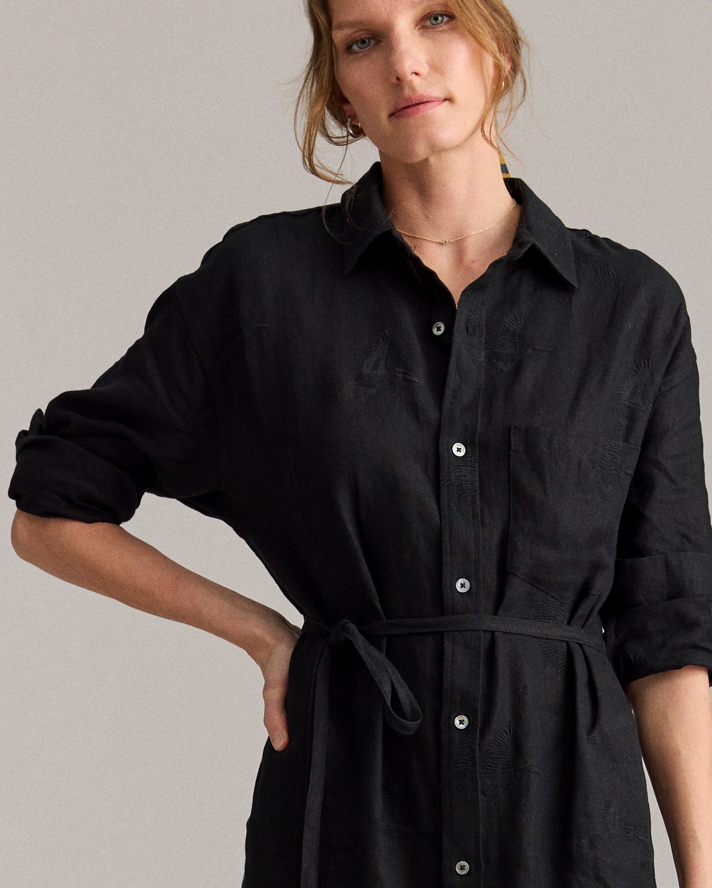 Linen Pelican Maxi Shirt Dress Black Billy Reid